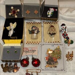 Festive Christmas Brooch and Earring Set